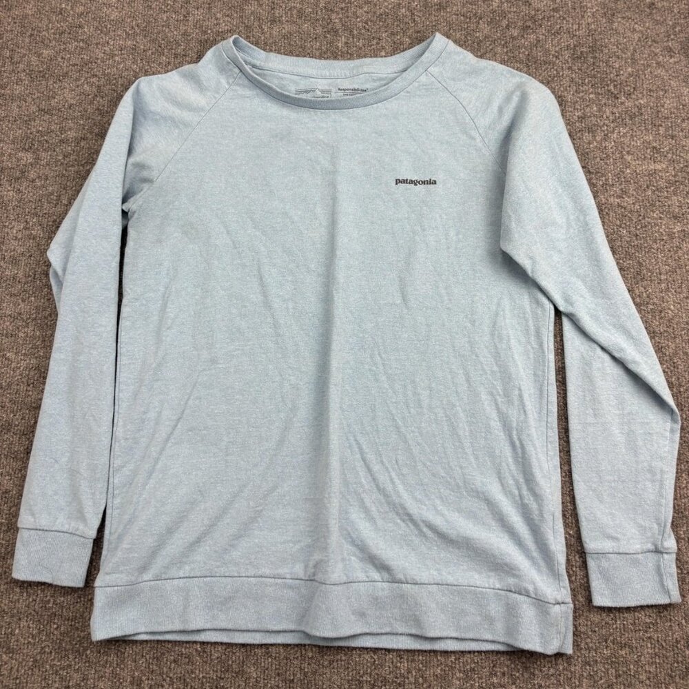 Patagonia T Shirt Mens Small Light‎ Blue Responsibili-Tee P-6 Logo Crewneck